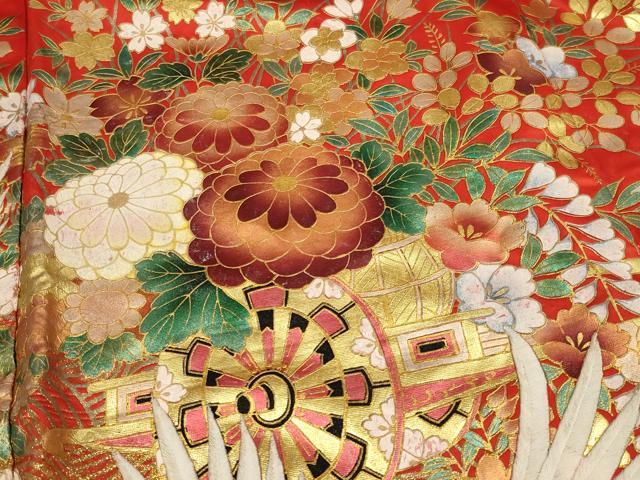 平和屋本店●色打掛　和装　婚礼　結婚式　花嫁　神社挙式　刺繍　御所車飛鶴文　金彩　銀糸　逸品　AABJ5807ou