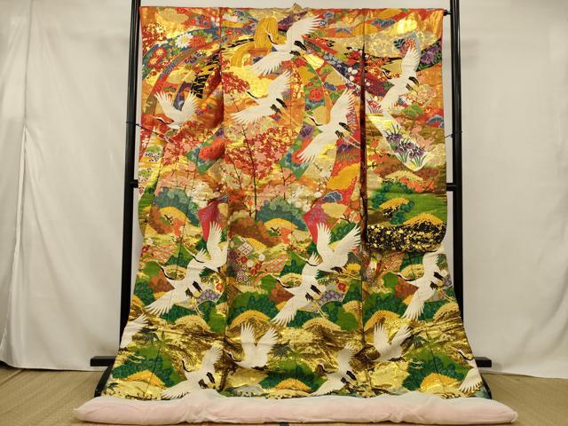 平和屋本店●色打掛　和装　婚礼　結婚式　花嫁　神社挙式　唐織　刺繍　飛鶴梅松文　金糸　逸品　AABJ5812ou