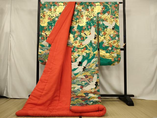 平和屋本店●色打掛　和装　婚礼　結婚式　花嫁　神社挙式　唐織　立波飛鶴花文　金糸　逸品　AABJ5813ou