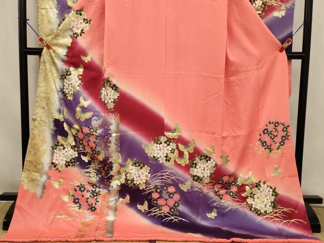 平和屋本店●お引きずり・お引き摺り・引き振袖　和装　結婚式　舞妓　芸妓　芸者　衣装　花蝶文　金銀糸　AABJ5819ou
