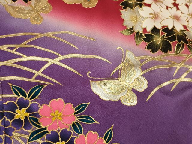 平和屋本店●お引きずり・お引き摺り・引き振袖　和装　結婚式　舞妓　芸妓　芸者　衣装　花蝶文　金銀糸　AABJ5819ou