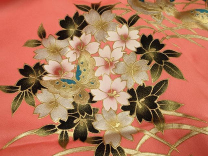 平和屋本店●お引きずり・お引き摺り・引き振袖　和装　結婚式　舞妓　芸妓　芸者　衣装　花蝶文　金銀糸　AABJ5819ou