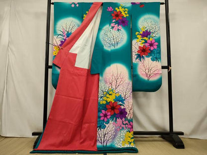 平和屋本店●お引きずり・お引き摺り・引き振袖　結婚式　和装　衣装　舞妓　芸者　芸妓　手描き　草花文　AABJ5823ou