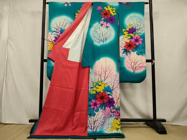 平和屋本店●お引きずり・お引き摺り・引き振袖　結婚式　和装　衣装　舞妓　芸者　芸妓　手描き　草花文　AABJ5823ou