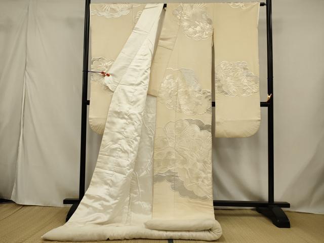平和屋本店●白打掛　白無垢　和装　婚礼　結婚式　花嫁　神社挙式　総刺繍　雲取り飛鶴文　銀彩　逸品　AABJ5838ou