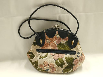 平和屋着物▼和装小物　和装バッグ　primo ROSSINI　ハンドバッグ　花柄　がま口　皮革製品　ヴィンテージ　レトロ　逸品　AABJ5842ay
