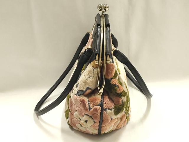 平和屋着物▼和装小物　和装バッグ　primo ROSSINI　ハンドバッグ　花柄　がま口　皮革製品　ヴィンテージ　レトロ　逸品　AABJ5842ay