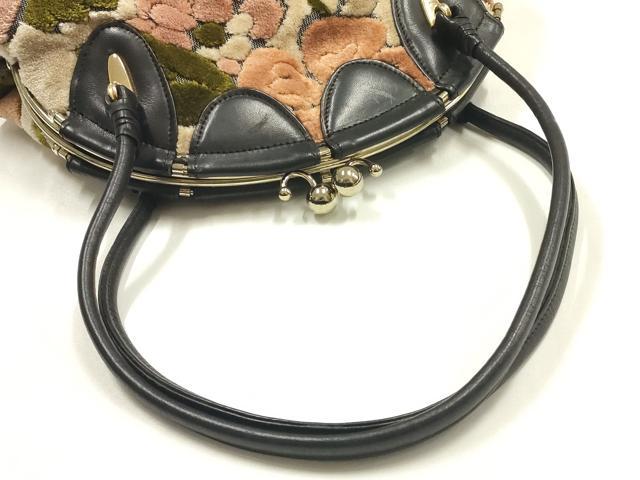 平和屋着物▼和装小物　和装バッグ　primo ROSSINI　ハンドバッグ　花柄　がま口　皮革製品　ヴィンテージ　レトロ　逸品　AABJ5842ay