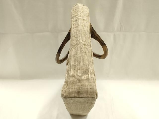 平和屋着物＊夏物　和装小物　和装バッグ　ハンドバッグ　木製ハンドル　麻　逸品　AABJ5847ay