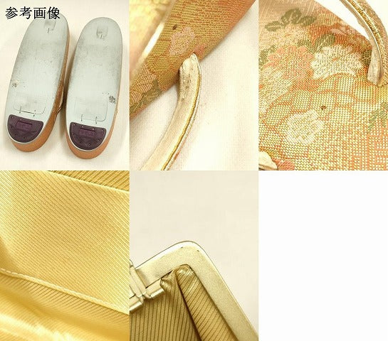 平和屋着物▼和装小物　和装バッグ・草履セット　佐賀錦　ハンドバッグ　クラッチバッグ　花柄　金糸　逸品　AABJ5852ay