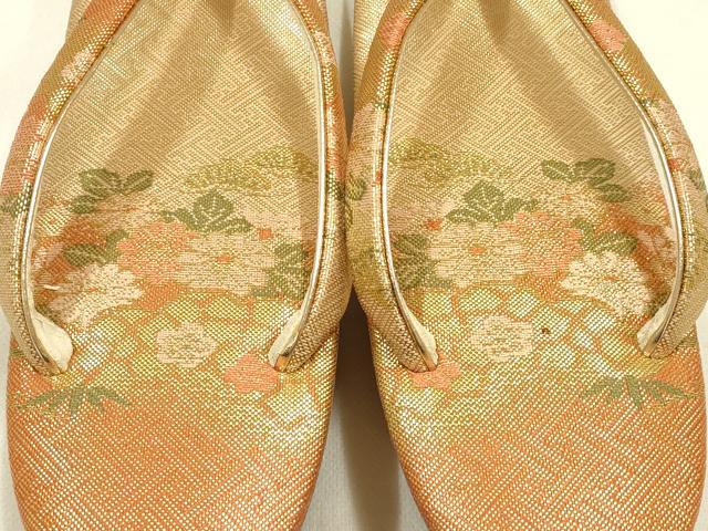 平和屋着物▼和装小物　和装バッグ・草履セット　佐賀錦　ハンドバッグ　クラッチバッグ　花柄　金糸　逸品　AABJ5852ay