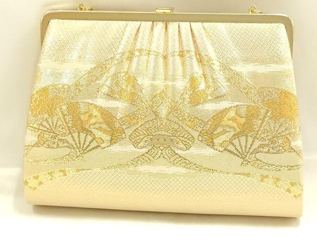 平和屋着物▼和装小物　和装バッグ・草履セット　佐賀錦　ハンドバッグ　クラッチバッグ　蔓帯　扇　金銀糸　逸品　AABJ5854ay
