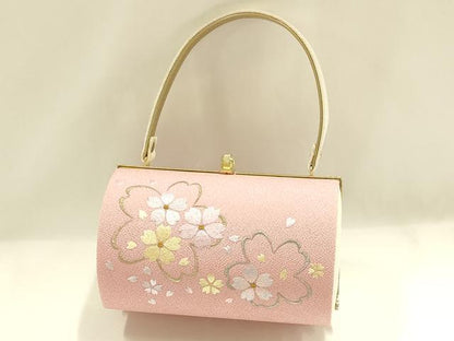 平和屋着物▼和装小物　和装バッグ　振袖用　ハンドバッグ　刺繍　花柄　桜　金銀糸　逸品　AABJ5868ay