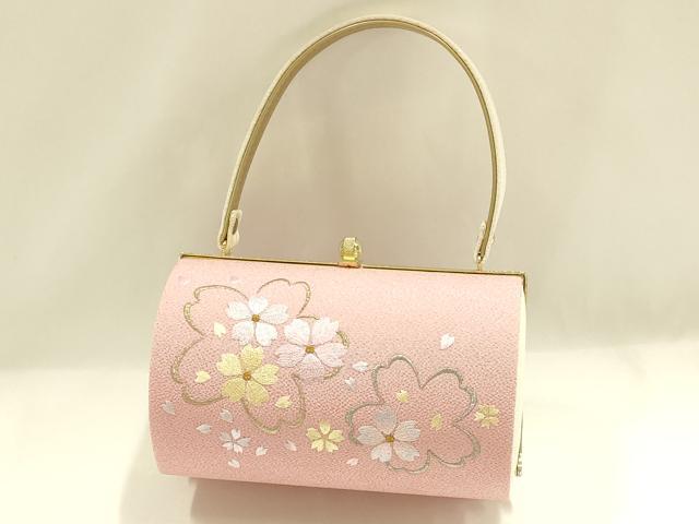 平和屋着物▼和装小物　和装バッグ　振袖用　ハンドバッグ　刺繍　花柄　桜　金銀糸　逸品　AABJ5868ay