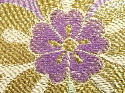 平和屋着物▼和装小物　和装バッグ　ハンドバッグ　花柄　金糸　帯地使用　逸品　AABJ5869ay