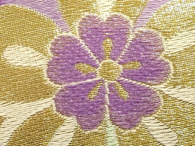 平和屋着物▼和装小物　和装バッグ　ハンドバッグ　花柄　金糸　帯地使用　逸品　AABJ5869ay