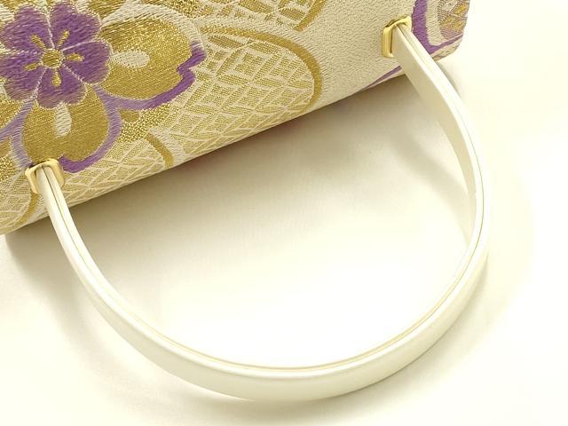 平和屋着物▼和装小物　和装バッグ　ハンドバッグ　花柄　金糸　帯地使用　逸品　AABJ5869ay