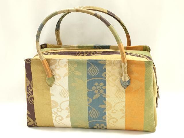 平和屋着物▼和装小物　和装バッグ　ハンドバッグ　利休バッグ　笹蔓　金糸　逸品　AABJ5871ay
