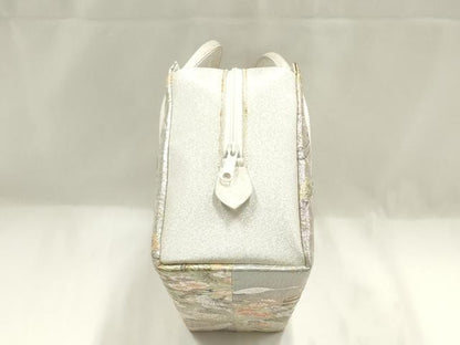 平和屋着物▼和装小物　和装バッグ　ハンドバッグ　利休バッグ　飛鶴風景花文　松　金銀糸　帯地使用　逸品　AABJ5872ay