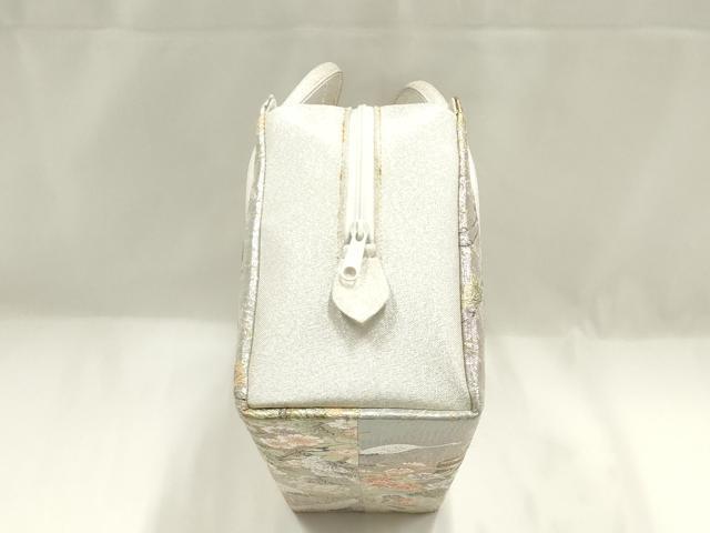 平和屋着物▼和装小物　和装バッグ　ハンドバッグ　利休バッグ　飛鶴風景花文　松　金銀糸　帯地使用　逸品　AABJ5872ay