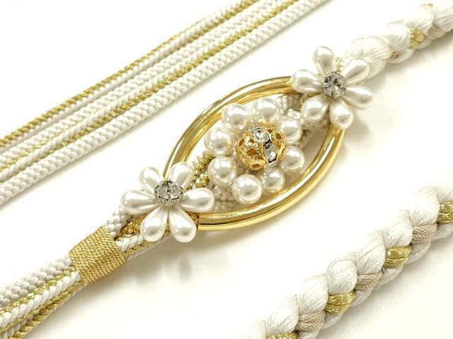 平和屋着物●和装小物　振袖用帯締め　装飾　パール　ビーズ　金糸　逸品　AABJ5887ay