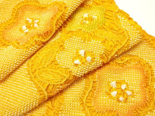 平和屋本店●和装小物　振袖用帯締め・帯揚げセット　総絞り　舞花文　金糸　金彩　逸品　未使用　AABJ5894ay