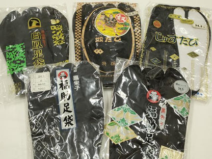 平和屋着物▼和装小物　足袋　まとめて5点　福助　白鳳　黒　4枚コハゼ　24.5cm　未使用　AABJ5939ay