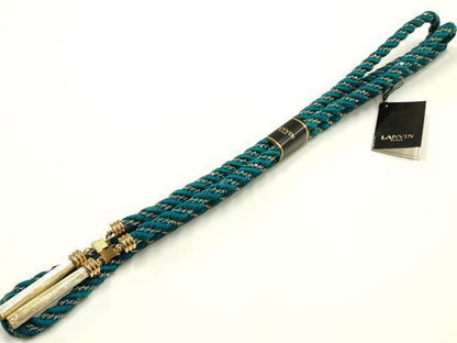 平和屋着物●LANVIN　和装小物　帯締め・帯揚げセット　チェーン　総絞り　斜縞　金彩　金銀糸　逸品　未使用　AABJ5971ay