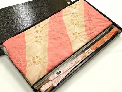 平和屋着物●和装小物　帯締め・帯揚げセット　笹浪組　暈し　絞り　花柄　金糸　逸品　未使用　AABJ5972ay