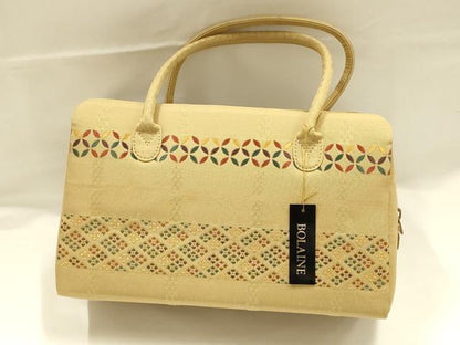 平和屋着物●和装小物　和装バッグ　BOLAINE　ハンドバッグ　利休バッグ　吉祥柄　七宝　花菱　金糸　逸品　未使用　AABJ5980ay