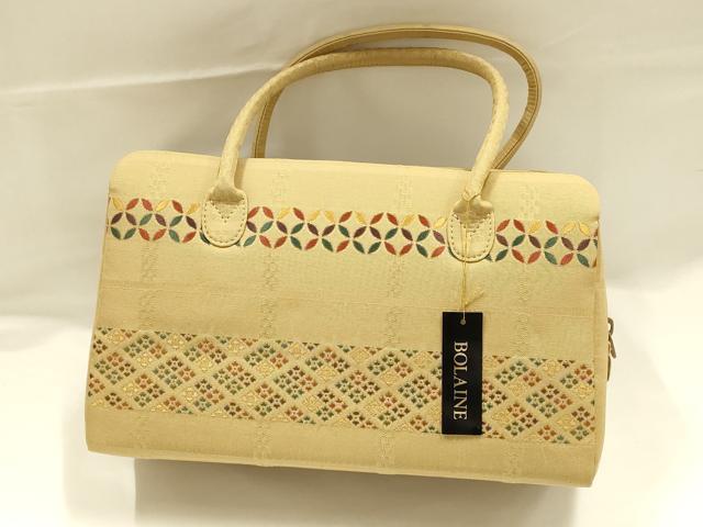 平和屋着物●和装小物　和装バッグ　BOLAINE　ハンドバッグ　利休バッグ　吉祥柄　七宝　花菱　金糸　逸品　未使用　AABJ5980ay