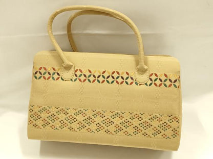 平和屋着物●和装小物　和装バッグ　BOLAINE　ハンドバッグ　利休バッグ　吉祥柄　七宝　花菱　金糸　逸品　未使用　AABJ5980ay
