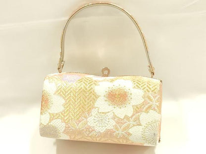 平和屋着物●和装小物　和装バッグ　佐賀錦　ハンドバッグ　花柄　金銀糸　帯地使用　逸品　AABJ5984ay