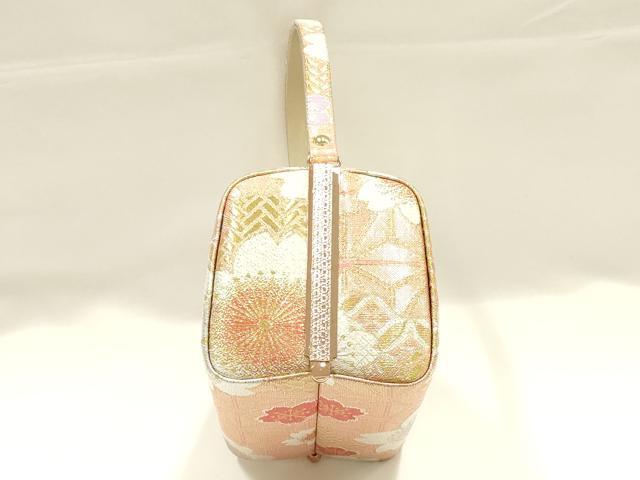 平和屋着物●和装小物　和装バッグ　佐賀錦　ハンドバッグ　花柄　金銀糸　帯地使用　逸品　AABJ5984ay