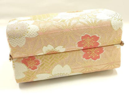 平和屋着物●和装小物　和装バッグ　佐賀錦　ハンドバッグ　花柄　金銀糸　帯地使用　逸品　AABJ5984ay