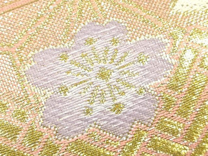 平和屋着物●和装小物　和装バッグ　佐賀錦　ハンドバッグ　花柄　金銀糸　帯地使用　逸品　AABJ5984ay