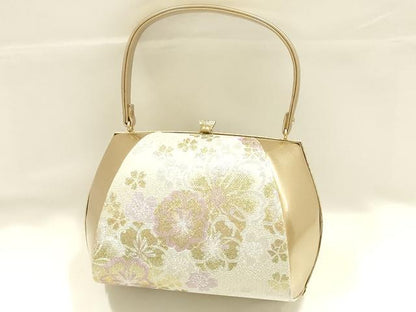 平和屋着物●和装小物　和装バッグ　ハンドバッグ　花柄　金銀糸　帯地使用　逸品　AABJ5986ay