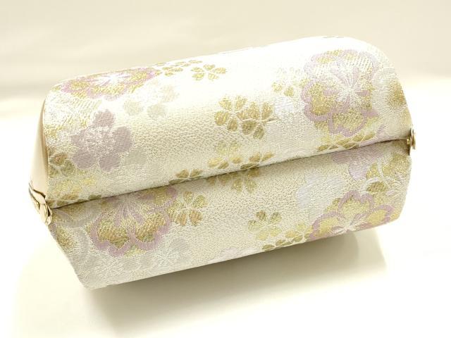 平和屋着物●和装小物　和装バッグ　ハンドバッグ　花柄　金銀糸　帯地使用　逸品　AABJ5986ay
