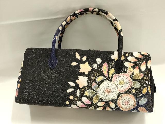 平和屋着物●和装小物　和装バッグ　ハンドバッグ　利休バッグ　辻が花　金通し地　帯地使用　逸品　AABJ5992ay