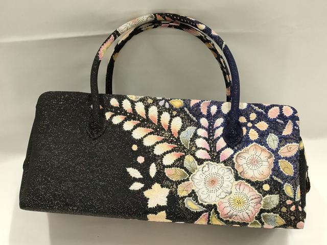 平和屋着物●和装小物　和装バッグ　ハンドバッグ　利休バッグ　辻が花　金通し地　帯地使用　逸品　AABJ5992ay
