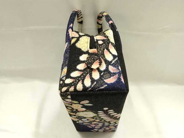 平和屋着物●和装小物　和装バッグ　ハンドバッグ　利休バッグ　辻が花　金通し地　帯地使用　逸品　AABJ5992ay