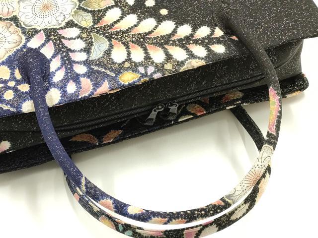 平和屋着物●和装小物　和装バッグ　ハンドバッグ　利休バッグ　辻が花　金通し地　帯地使用　逸品　AABJ5992ay