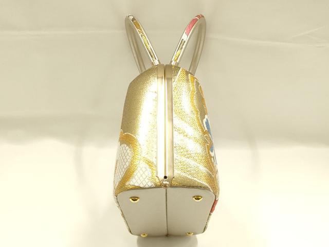 平和屋着物●和装小物　和装バッグ　ハンドバッグ　花柄　金糸　帯地使用　逸品　AABJ5994ay