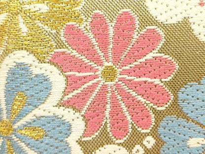 平和屋着物●和装小物　和装バッグ　ハンドバッグ　花柄　金糸　帯地使用　逸品　AABJ5994ay