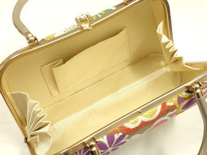 平和屋着物●和装小物　和装バッグ　ハンドバッグ　花柄　金糸　帯地使用　逸品　AABJ5994ay