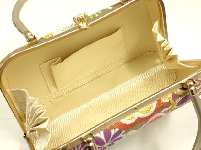 平和屋着物●和装小物　和装バッグ　ハンドバッグ　花柄　金糸　帯地使用　逸品　AABJ5994ay