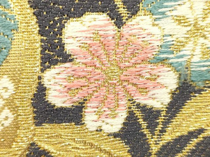 平和屋着物●和装小物　和装バッグ　ハンドバッグ　花柄　雪輪　金糸　帯地使用　逸品　AABJ5996ay