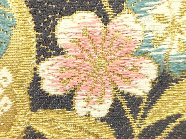 平和屋着物●和装小物　和装バッグ　ハンドバッグ　花柄　雪輪　金糸　帯地使用　逸品　AABJ5996ay