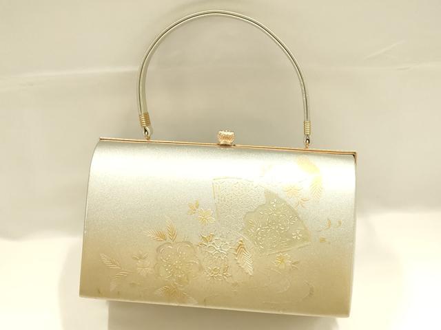 平和屋着物●和装小物　和装バッグ　金鷲本舗 東京謹製 キンワシ印　ハンドバッグ　螺鈿　地紙花文　金銀彩　逸品　AABJ5997ay