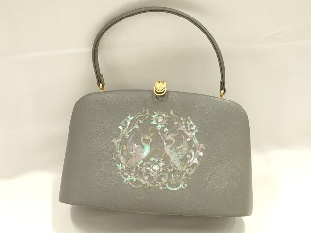 平和屋着物●和装小物　和装バッグ　ハンドバッグ　螺鈿　向かい鳥花文　逸品　AABJ5999ay